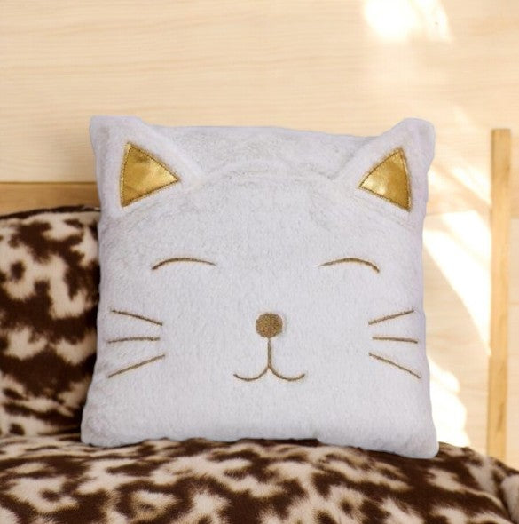 Cat Plush White & Gold Scatter Cushion