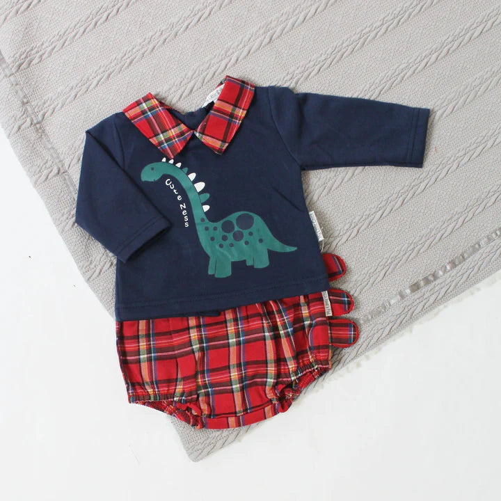 Tartan 2 Piece Set Cute Ness Dino