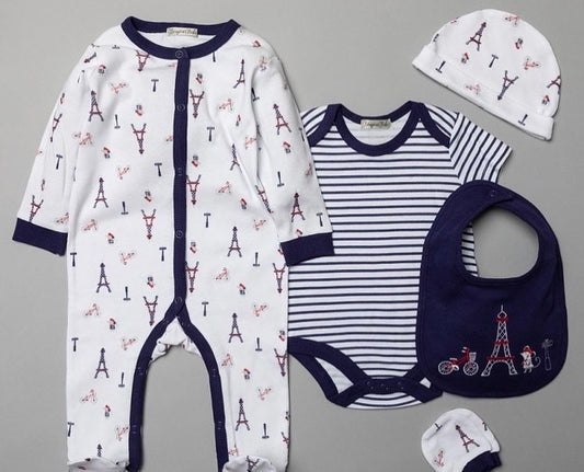 Baby 5 Piece Gift Set Layette with FREE gift bag - Paris design