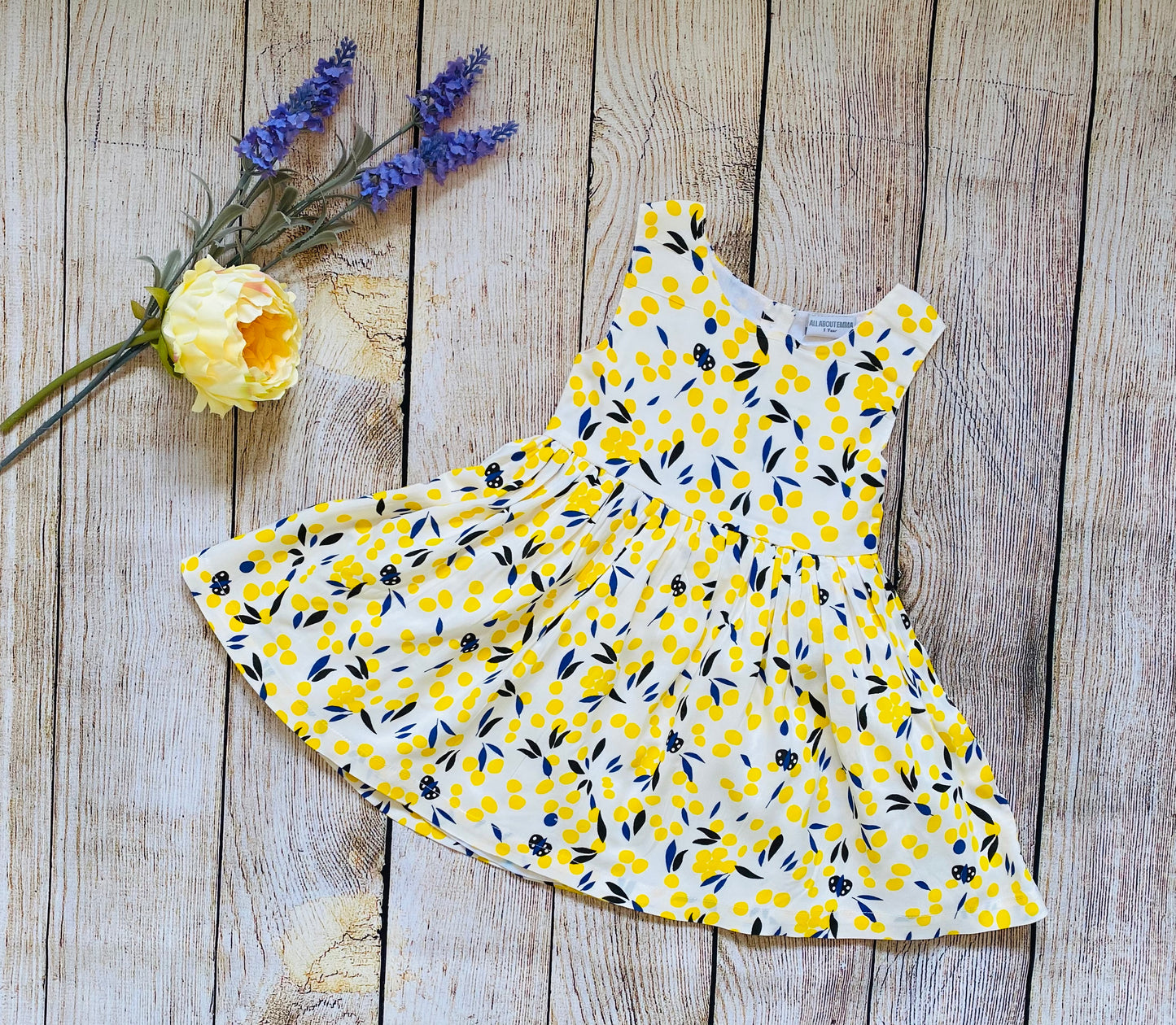 Yellow Floral Print Sleeveless Summer Dress