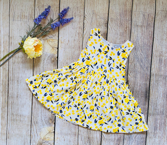 Yellow Floral Print Sleeveless Summer Dress
