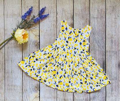 Yellow Floral Print Sleeveless Summer Dress