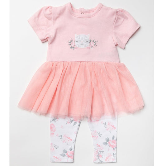 Pink Cat Floral Tutu Dress & Leggings
