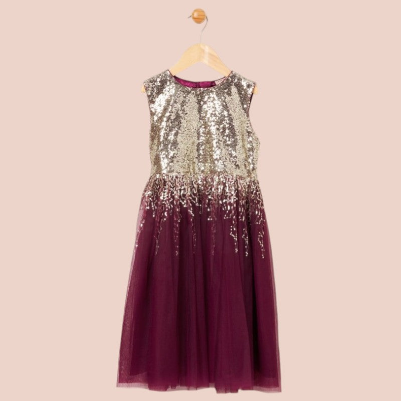 Gold Sequin Purple Dress & Velvet Bolero Cardigan