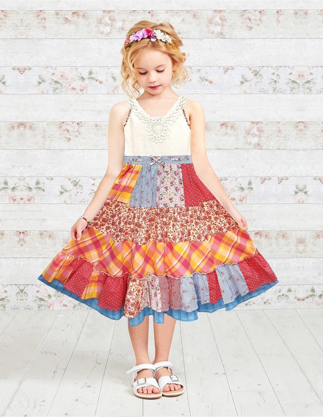 Patchwork Tiered Crochet Top Summer Dress