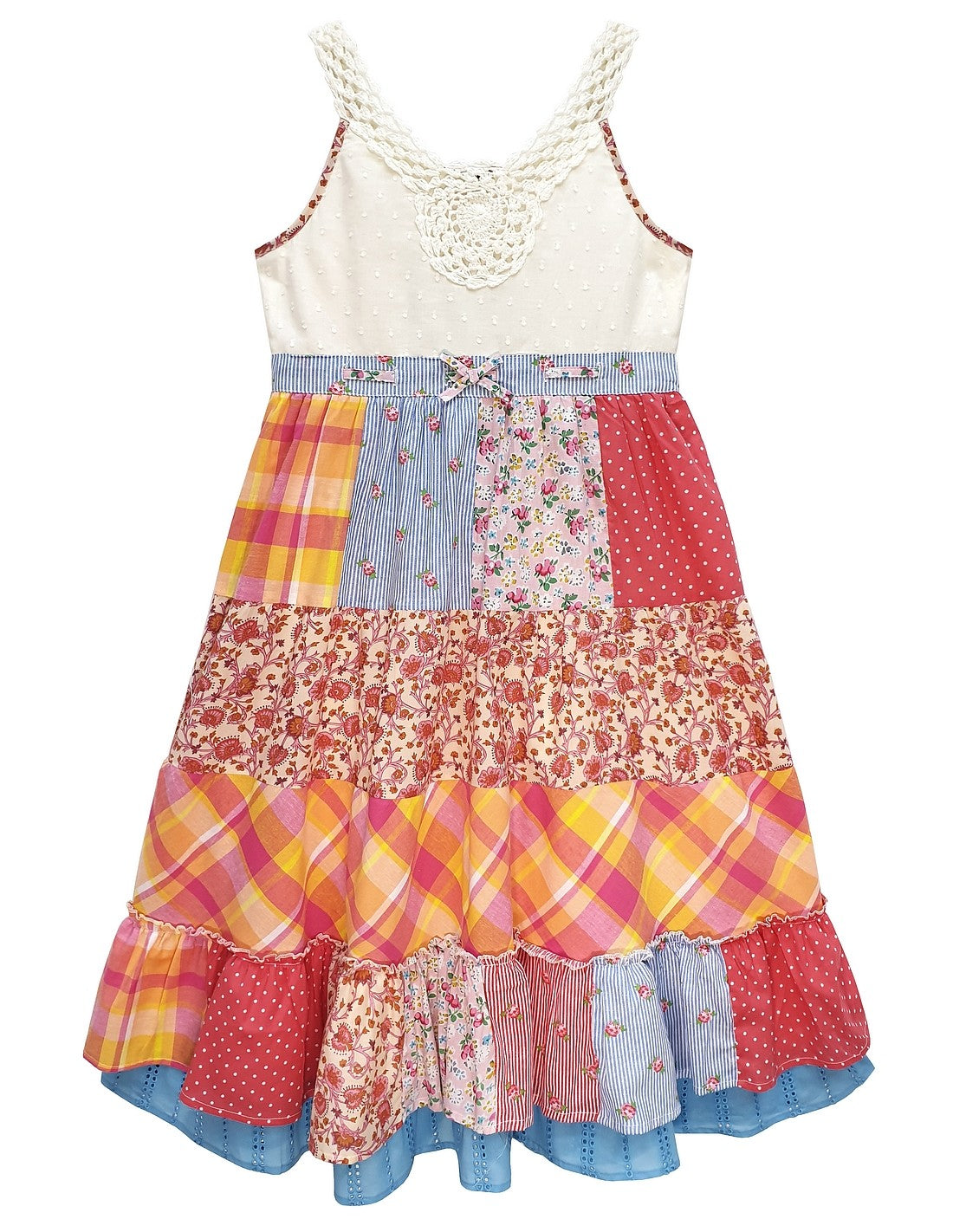 Patchwork Tiered Crochet Top Summer Dress